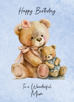 Cuddly Bear Art Birthday Card For Mum (Design 2)