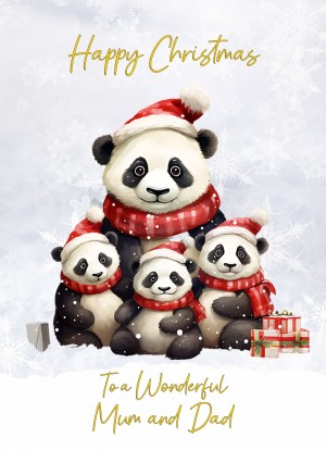 Christmas Card For Mum and Dad (Panda Bear Family Art)