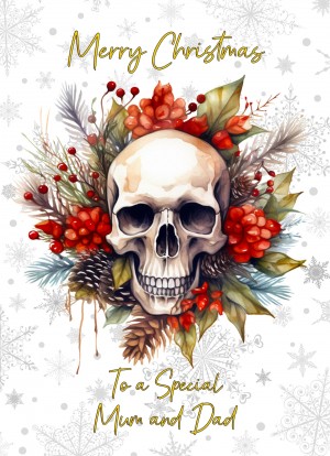 Christmas Card For Mum and Dad (Gothic Fantasy Skull Wreath)