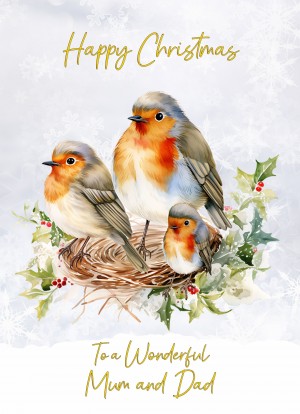 Christmas Card For Mum and Dad (Robin Family Art)