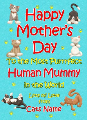 Personalised From The Cat Mothers Day Card (Turquoise, Purrrfect Human Mummy)