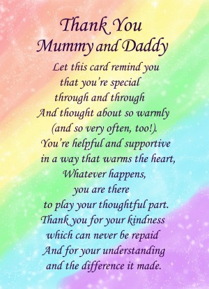 Thank You 'Mummy and Daddy' Rainbow Greeting Card
