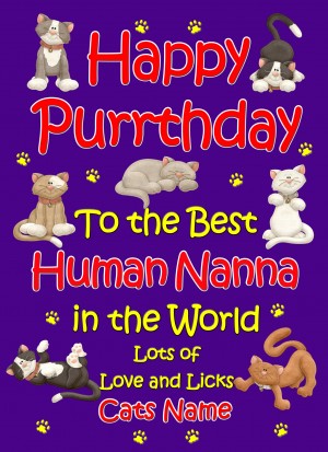 Personalised From The Cat Birthday Card (Purple, Human Nanna, Happy Purrthday)