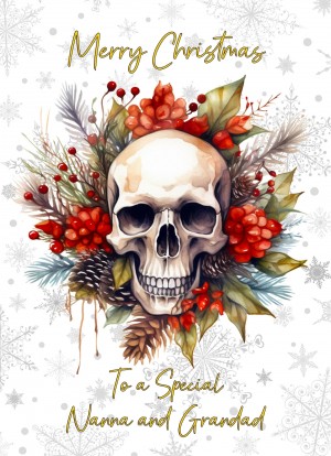 Christmas Card For Nanna and Grandad (Gothic Fantasy Skull Wreath)
