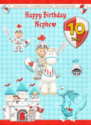 Kids 10th Birthday Hero Knight Cartoon Card for Nephew