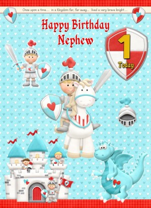 Kids 1st Birthday Hero Knight Cartoon Card for Nephew