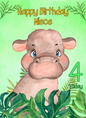 4th Birthday Card for Niece (Hippo)