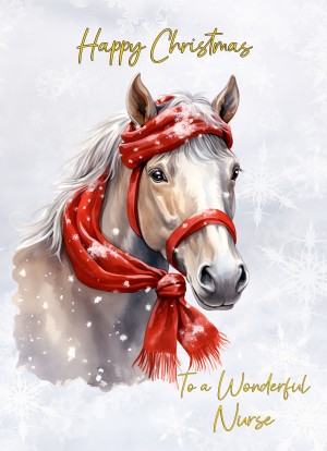 Christmas Card For Nurse (Horse Art Red)