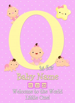 Personalised Baby Girl Birth Greeting Card (Name Starting With 'O')