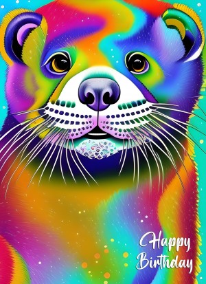 Otter Animal Colourful Abstract Art Birthday Card