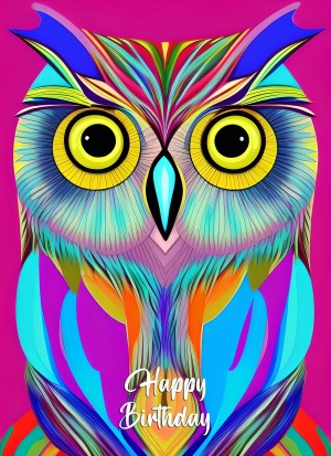 Owl Animal Colourful Abstract Art Birthday Card