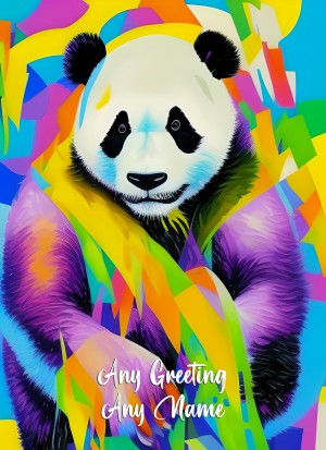 Personalised Panda Animal Colourful Abstract Art Greeting Card (Birthday, Fathers Day, Any Occasion)