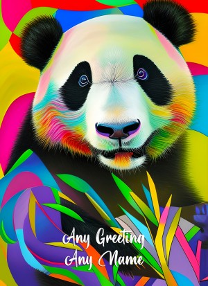 Personalised Panda Animal Colourful Abstract Art Greeting Card (Birthday, Fathers Day, Any Occasion)