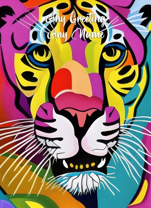 Personalised Panther Animal Colourful Abstract Art Greeting Card (Birthday, Fathers Day, Any Occasion)