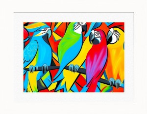 Parrot Animal Picture Framed Colourful Abstract Art (A3 White Frame)
