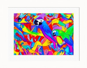 Parrot Animal Picture Framed Colourful Abstract Art (A4 White Frame)