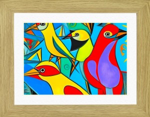 Parrot Animal Picture Framed Colourful Abstract Art (A4 Light Oak Frame)