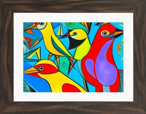 Parrot Animal Picture Framed Colourful Abstract Art (A4 Walnut Frame)