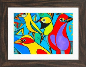 Parrot Animal Picture Framed Colourful Abstract Art (A3 Walnut Frame)