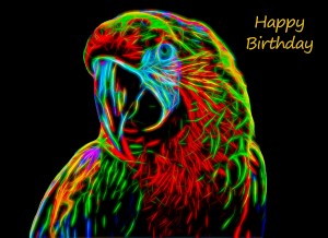 Parrot Neon Art Birthday Card
