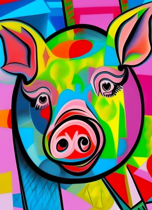 Pig Animal Colourful Abstract Art Blank Greeting Card