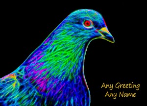Personalised Pigeon Neon Art Greeting Card (Birthday, Christmas, Any Occasion)