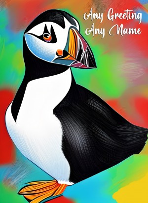 Personalised Puffin Animal Colourful Abstract Art Greeting Card (Birthday, Fathers Day, Any Occasion)