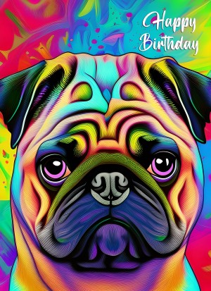 Pug Dog Colourful Abstract Art Birthday Card