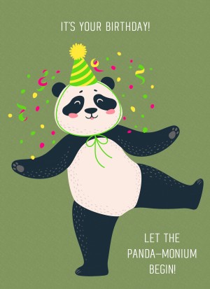 Punny Animals Panda Birthday Funny Greeting Card (Panda-monium)