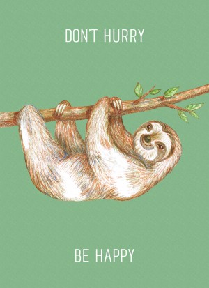 Punny Animals Sloth Funny Greeting Card (Don't Hurry Be Happy)