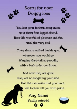 Personalised Sympathy Doggy Loss Card (Purple)
