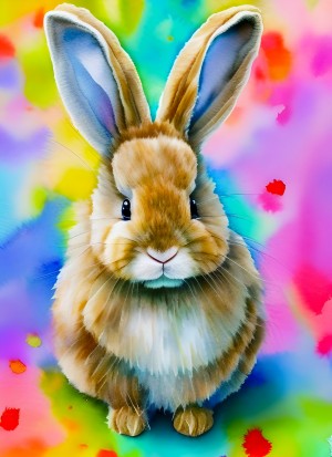 Rabbit Watercolour Colourful Art Scene Blank Greeting Card