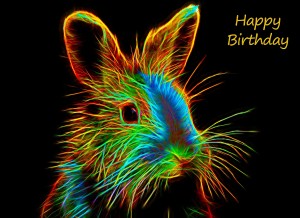 Rabbit Neon Art Birthday Card