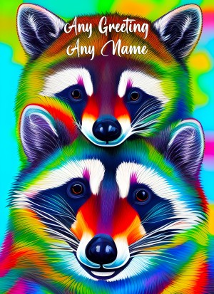 Personalised Raccoon Animal Colourful Abstract Art Greeting Card (Birthday, Fathers Day, Any Occasion)