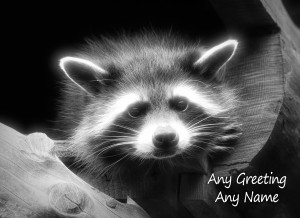 Personalised Raccoon Black and White Art Greeting Card (Birthday, Christmas, Any Occasion)