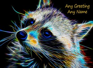 Personalised Raccoon Neon Art Greeting Card (Birthday, Christmas, Any Occasion)