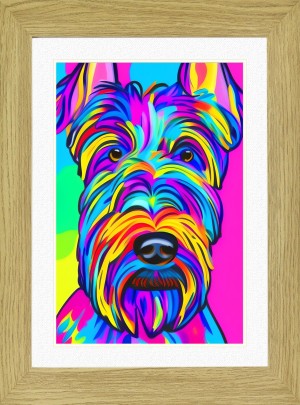 Scottish Terrier Dog Picture Framed Colourful Abstract Art (30cm x 25cm Light Oak Frame)