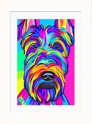 Scottish Terrier Dog Picture Framed Colourful Abstract Art (A3 White Frame)