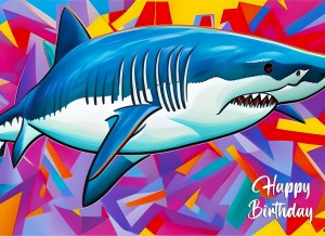 Shark Animal Colourful Abstract Art Birthday Card