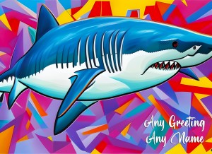 Personalised Shark Animal Colourful Abstract Art Greeting Card (Birthday, Fathers Day, Any Occasion)