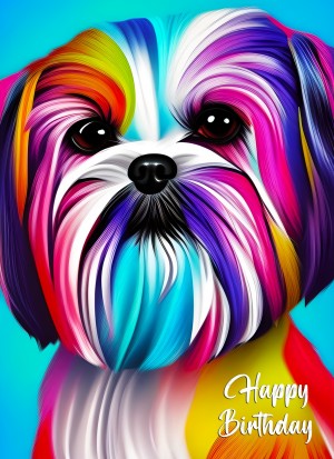 Shih Tzu Dog Colourful Abstract Art Birthday Card