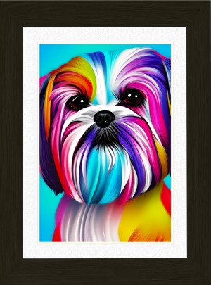 Shih Tzu Dog Picture Framed Colourful Abstract Art (30cm x 25cm Black Frame)