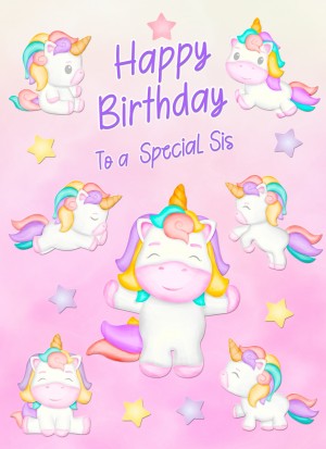 Birthday Card For Sis (Unicorn, Pink)