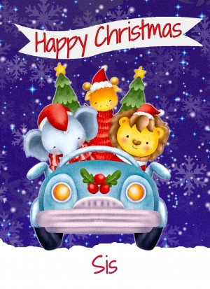 Christmas Card For Sis (Happy Christmas, Car Animals)