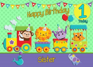 1st Birthday Card for Sister (Train Green)