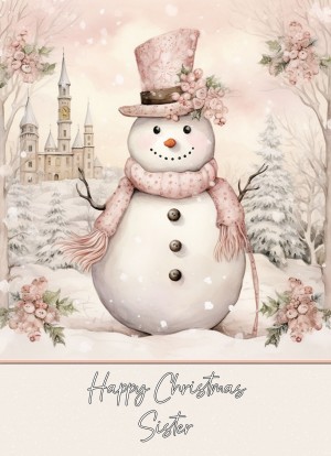 Snowman Art Christmas Card For Sister (Design 2)