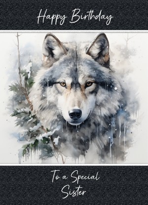 Birthday Card For Sister (Fantasy Wolf Art, Design 2)