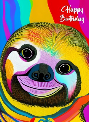 Sloth Animal Colourful Abstract Art Birthday Card