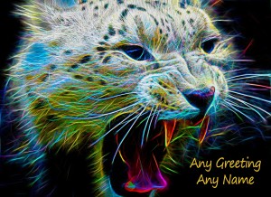 Personalised Snow Leopard Neon Greeting Card (Birthday, Christmas, Any Occasion)