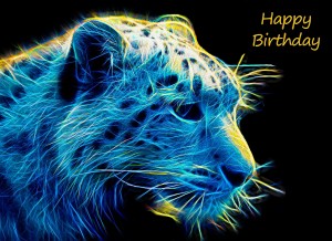 Snow Leopard Neon Art Birthday Card